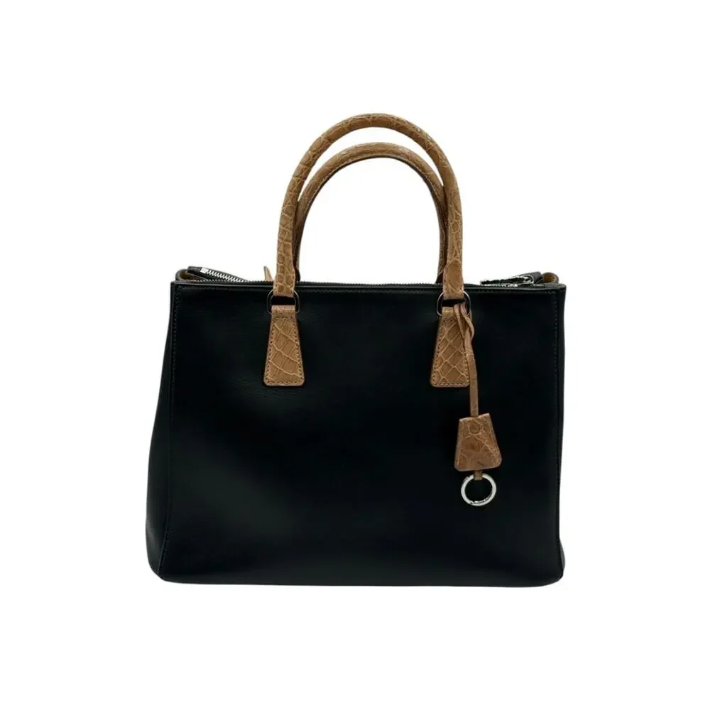 Prada Galleria Double Zip Tote in Nero & Sughero